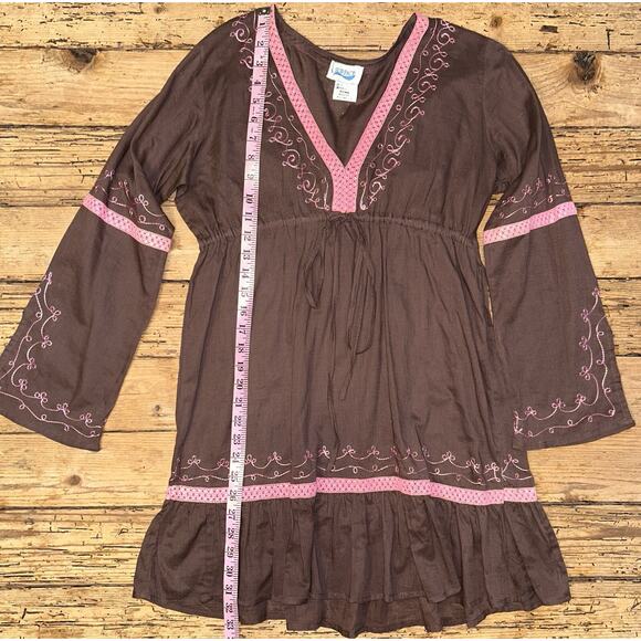 Vintage SURFACE Womens S, Brown Cover Up with waist drawstring pink embroidered - Picture 5 of 6